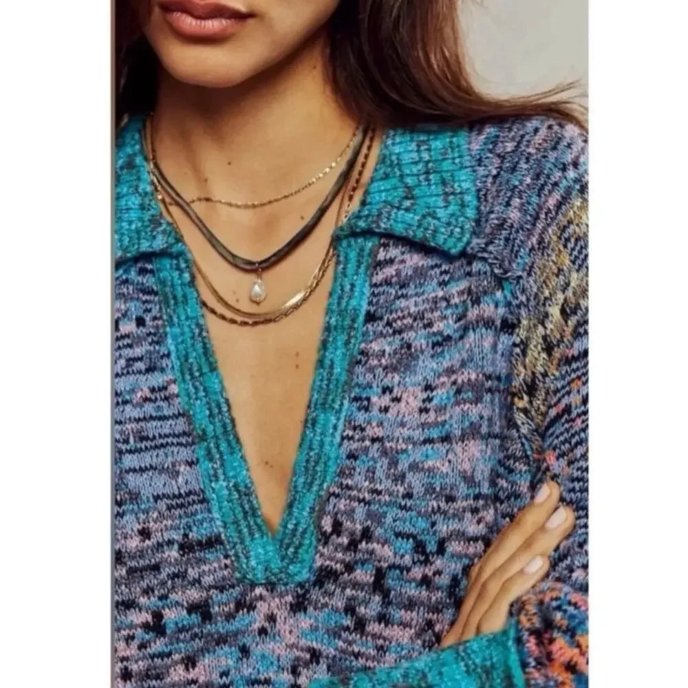 Free People Bohemian Seasons Of Sun Oversized Tunic Sweater Dress XL 70s Fall